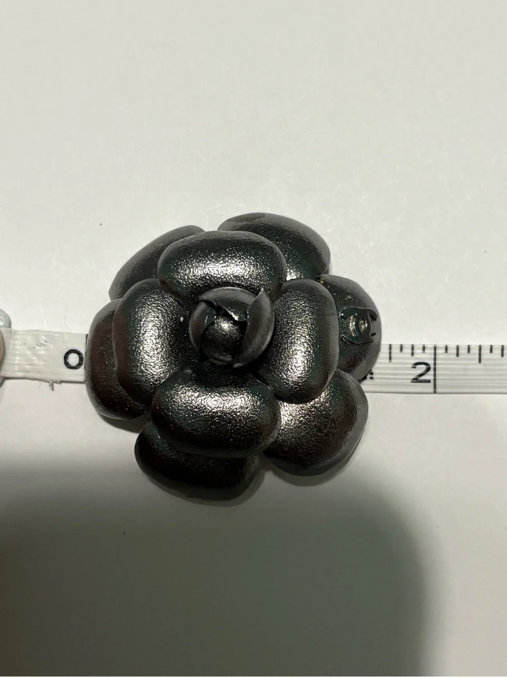 Authentic Chanel Pewter Color Camellia CC Logo Flower Piece to Headband